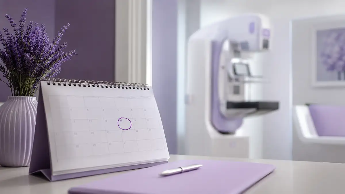 Calendário com uma data circulada, ao lado da sala de mamografia