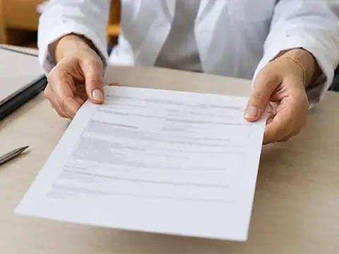 Profissional entrega o plano de conduta impresso